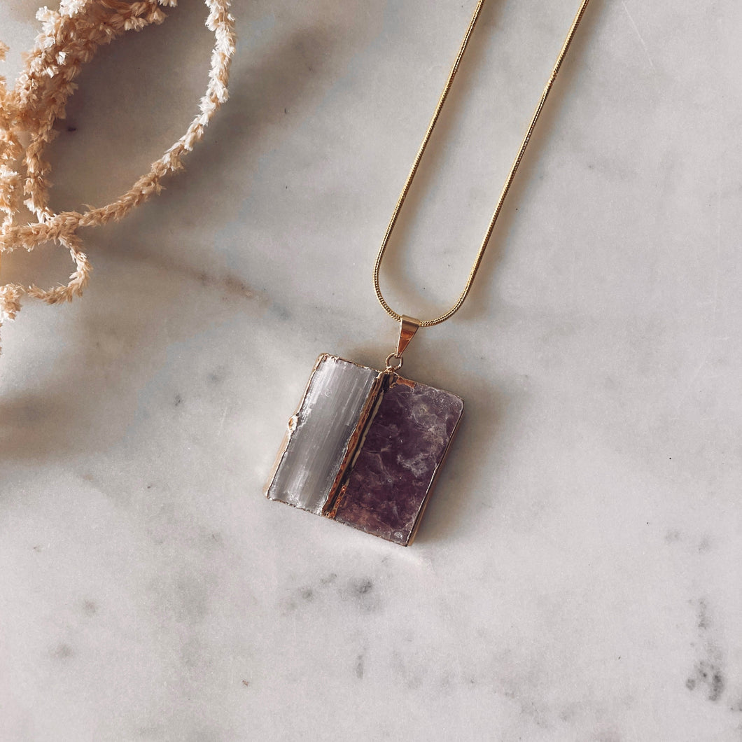 Selenite + Purple Mica Pendant